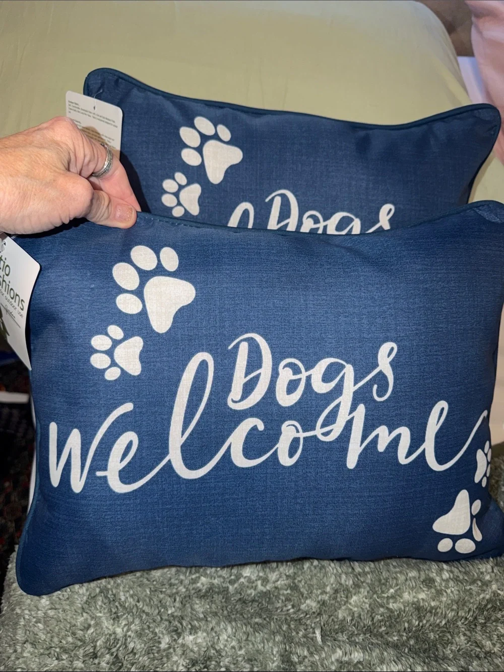 SET OF 2 Jordan Blue & White “Dogs Welcome